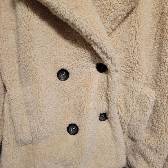 Free People Notched Teddy Peacoat in Ivory Shearling Faux Fur Womens Size Medium - Picture 6 of 9